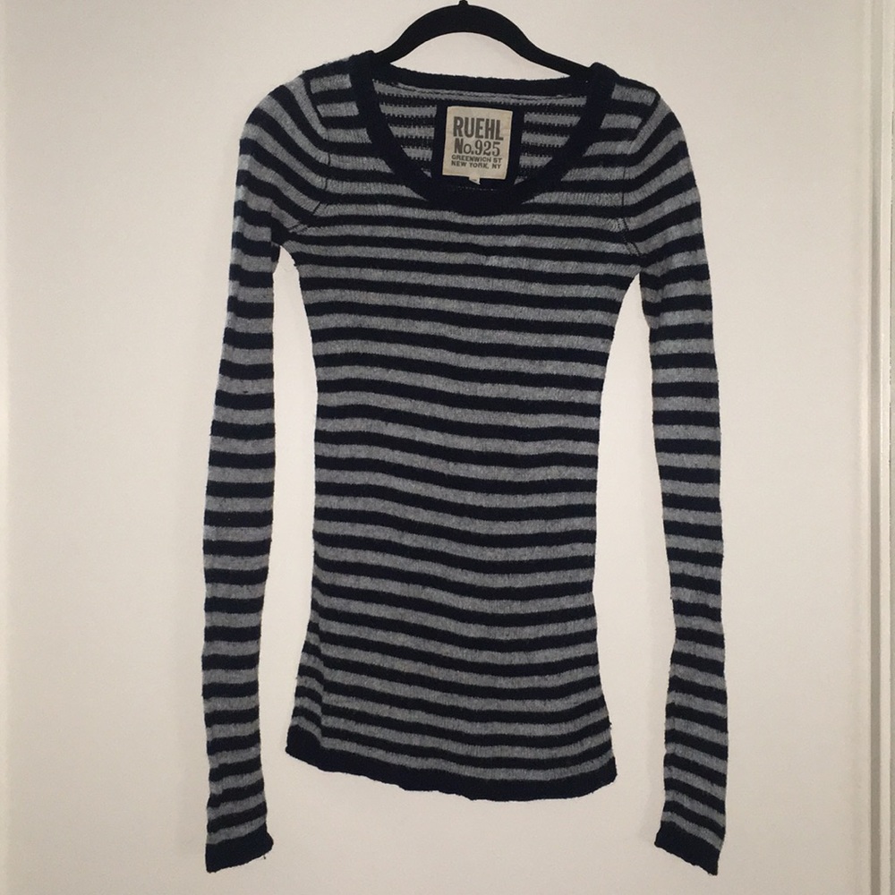 Navy and Grey Fitted Stripe Sweater